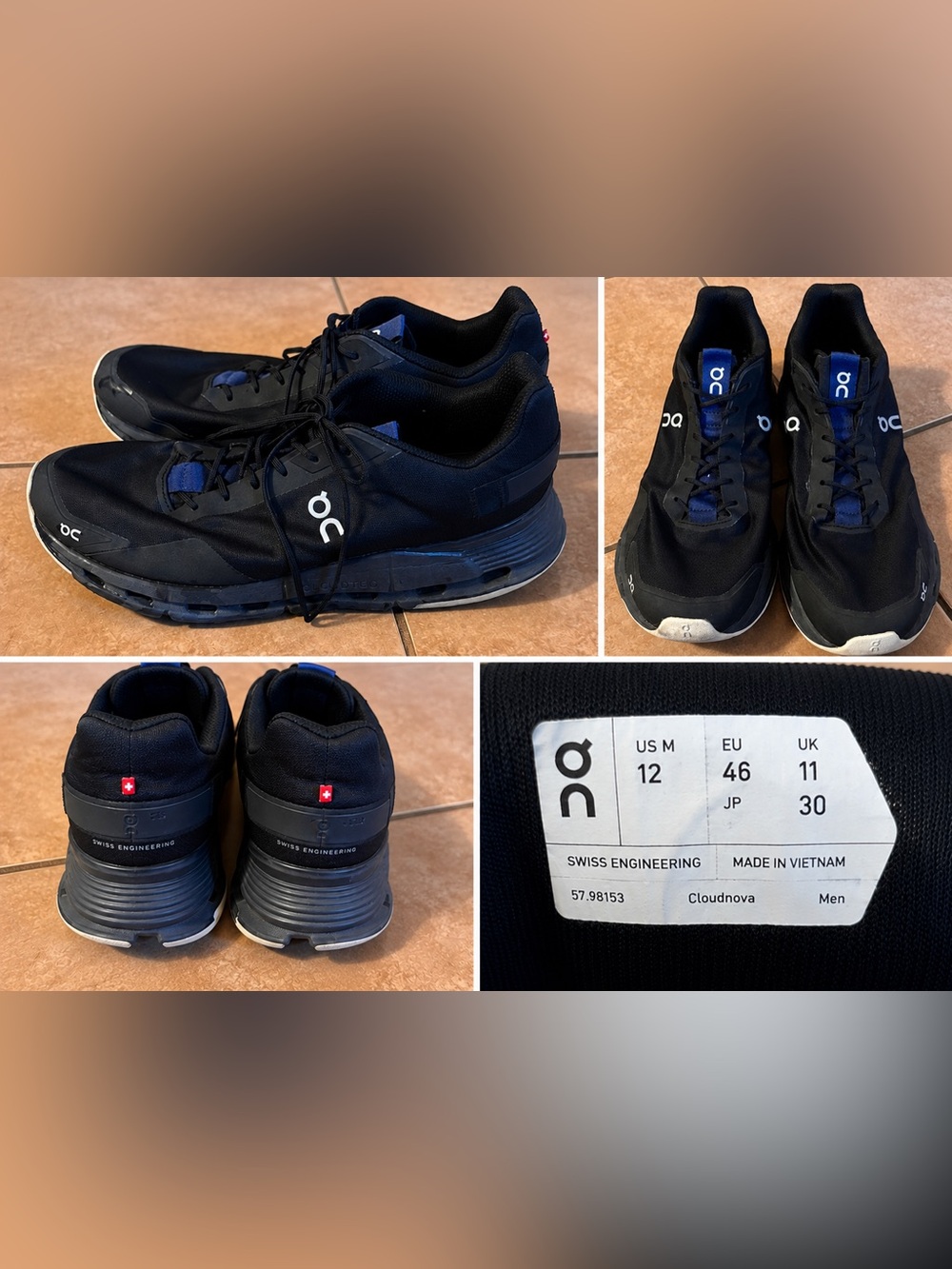 On Running Cloudnova Men's Athletic Shoes - Black with Blue Accents